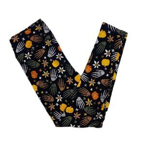 LuLaRoe Halloween Hand Skeleton Pumpkin Leggings Black TC2 Plus Size 20-24